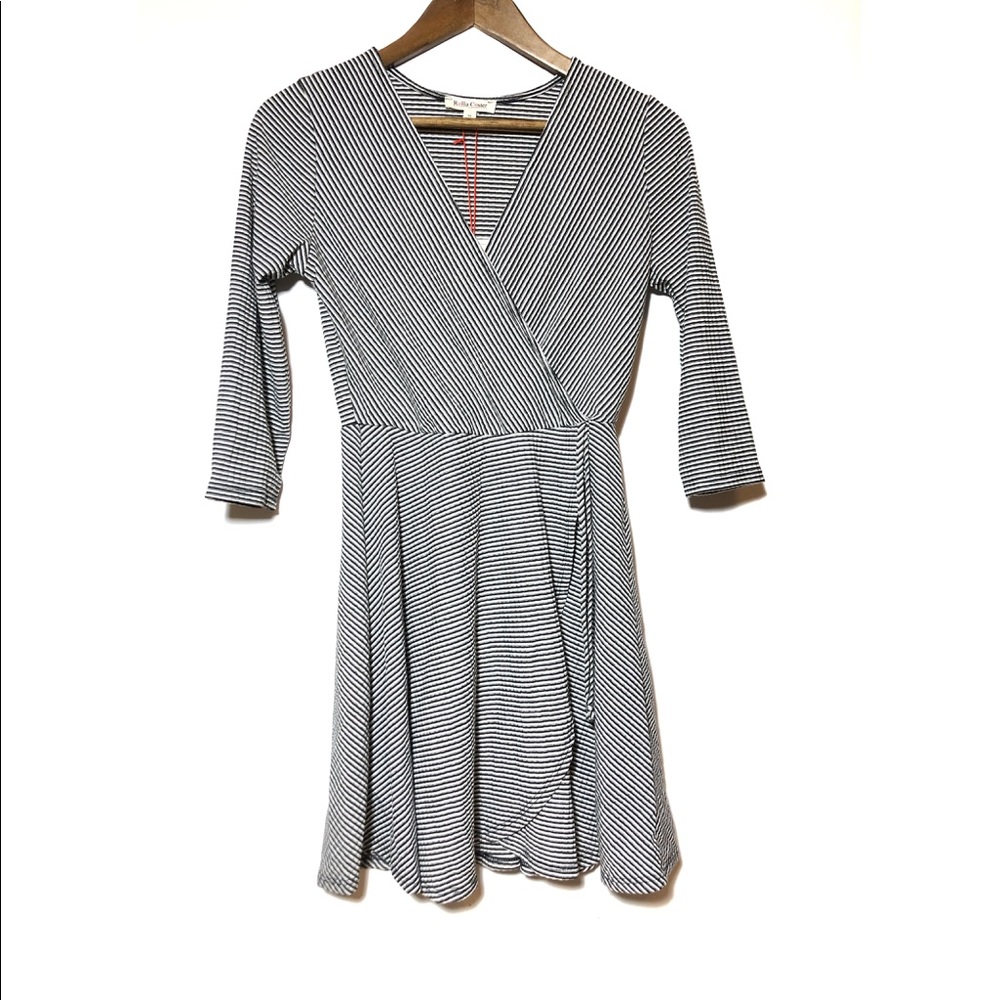 Rolla Coster Striped Faux Wrap Tie V neck dress